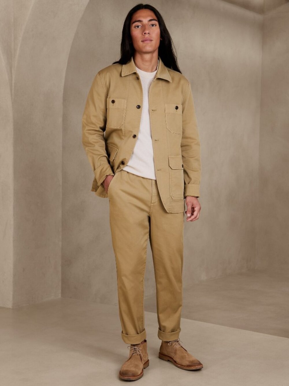 Banana Republic Utility Chore Jacket Tan Khaki Large L - Picture 7 of 7